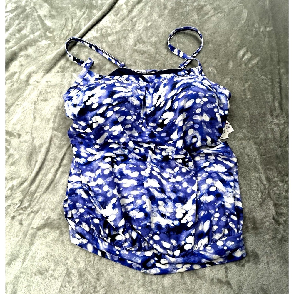 Lands' End Women's Tankini Top Size 18 Blue White Print Swim Top New
